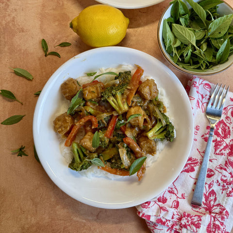 Peanut Tofu Stir Fry with Thai Basil
