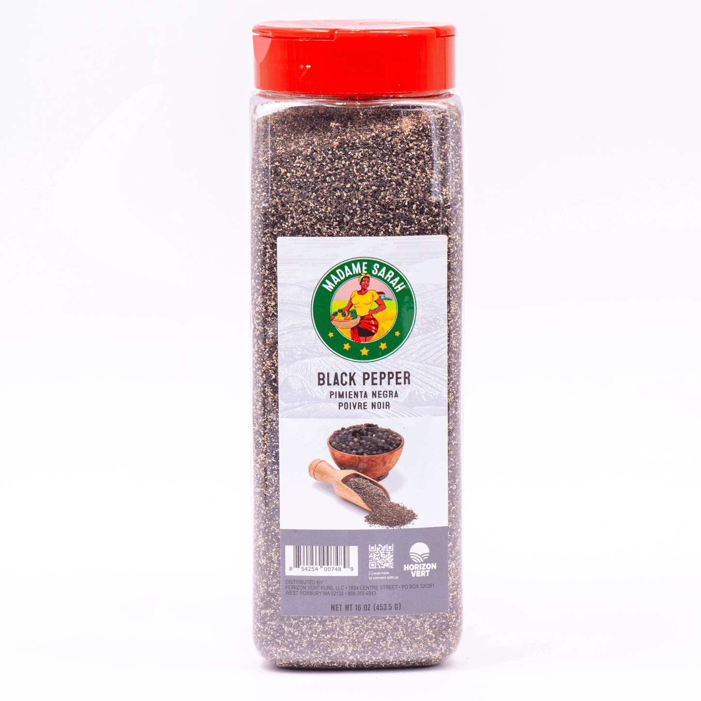 Front view of Madame Sarah Black Pepper bottle