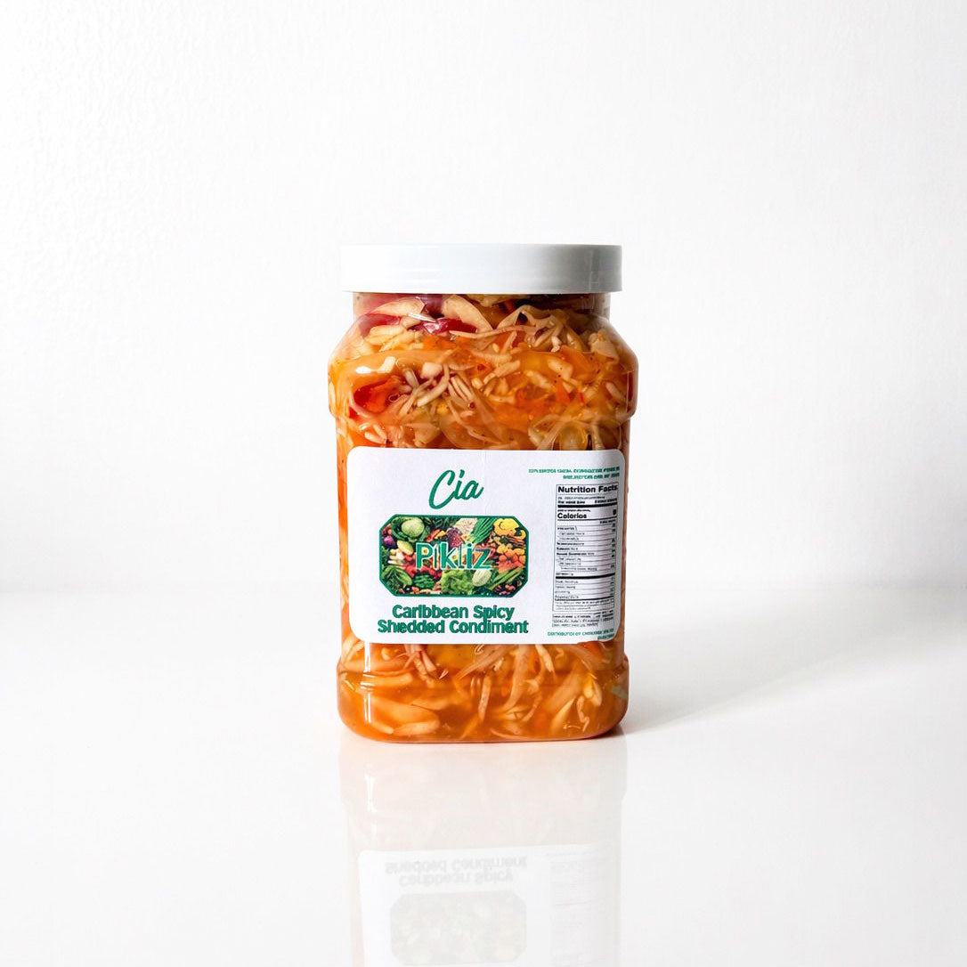 Front view of Cia Caribbean Pikliz jar
