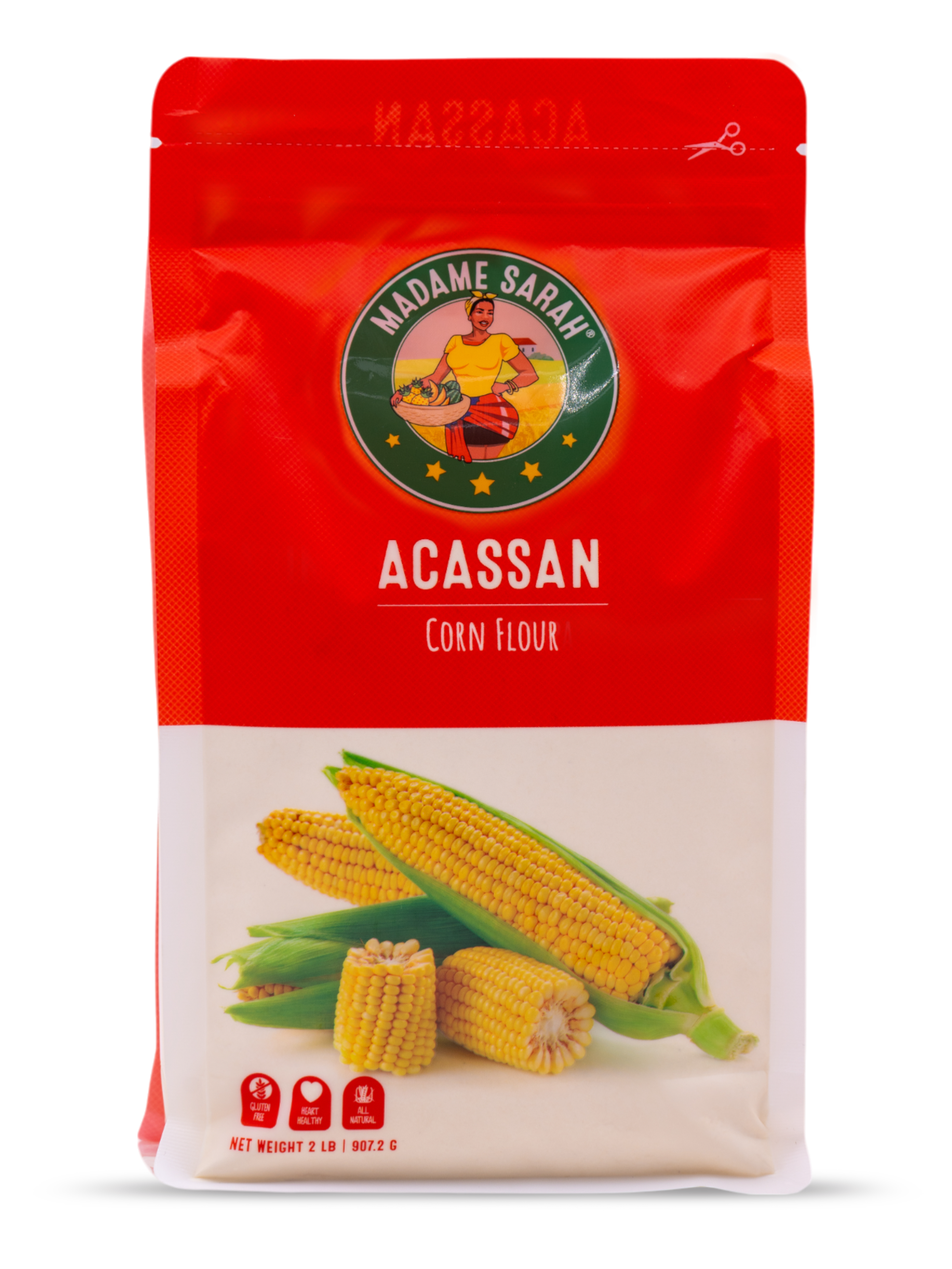 Front view of package of Madame Sarah Yellow Corn Flour (Haitian Acassan)