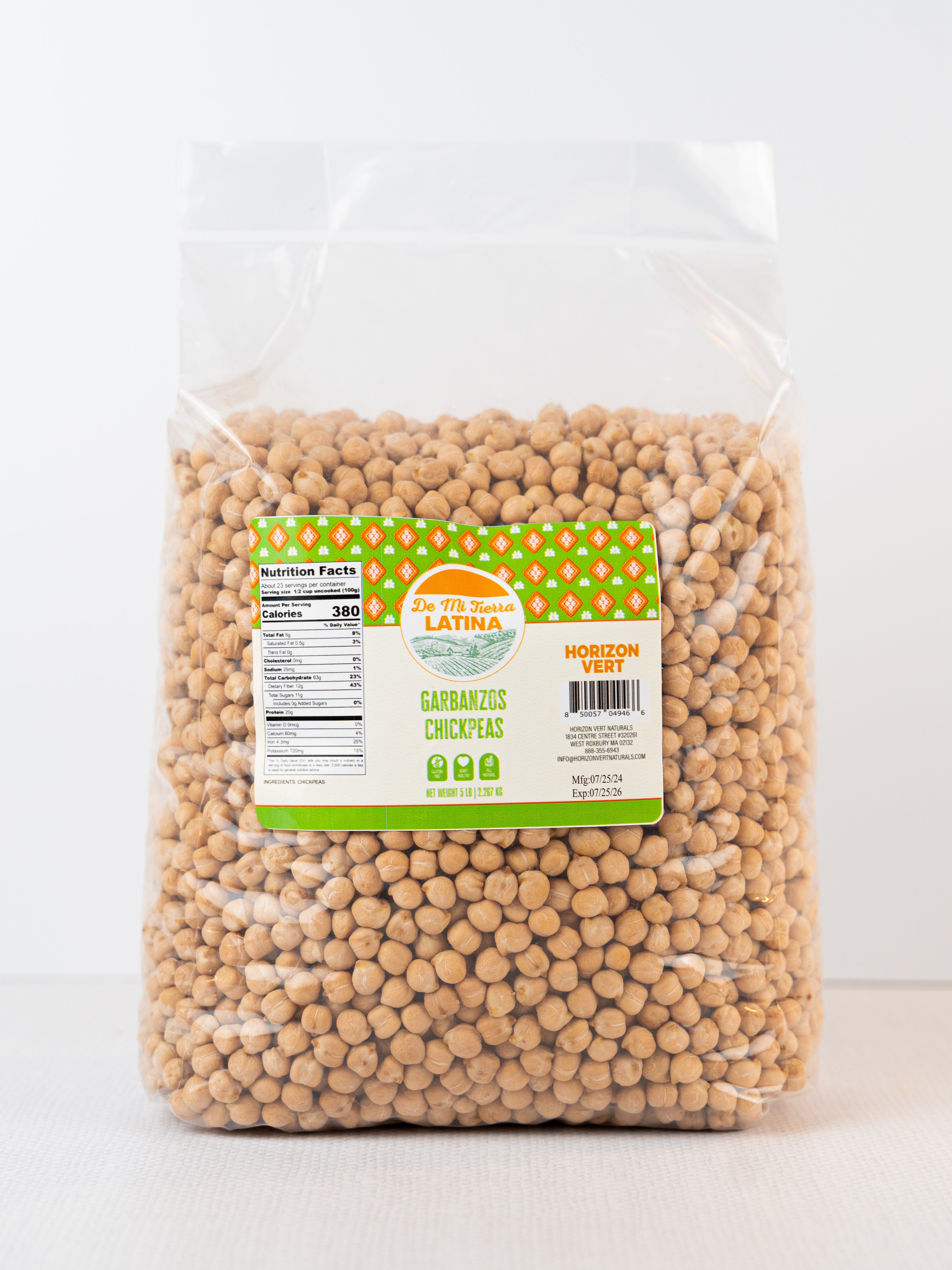 Five-pound package of De Mi Tierra Latina Dried Chickpeas