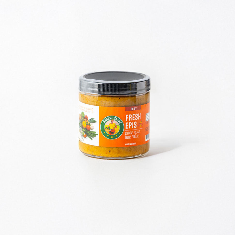 Jar of Madame Sarah Fresh Epis spicy on white background
