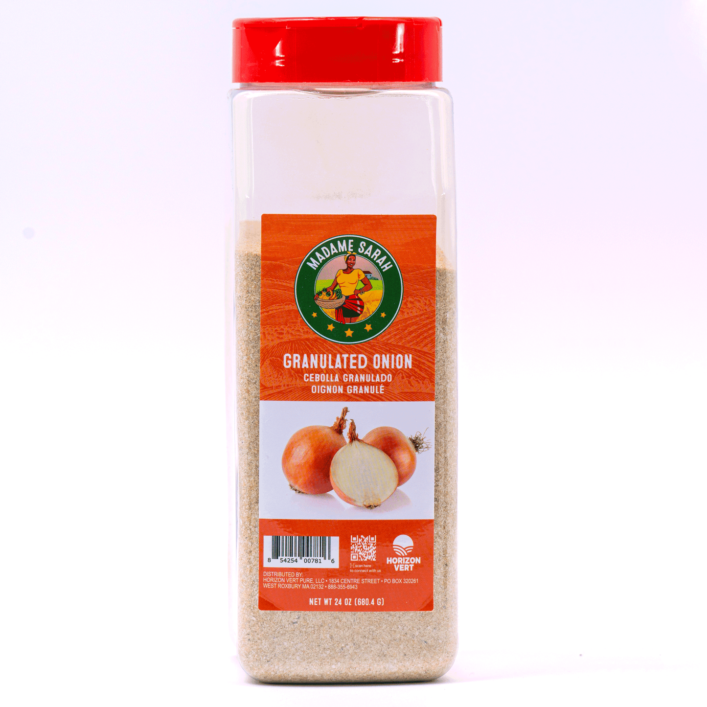 Front view of Madame Sarah Granulated Onion bottle