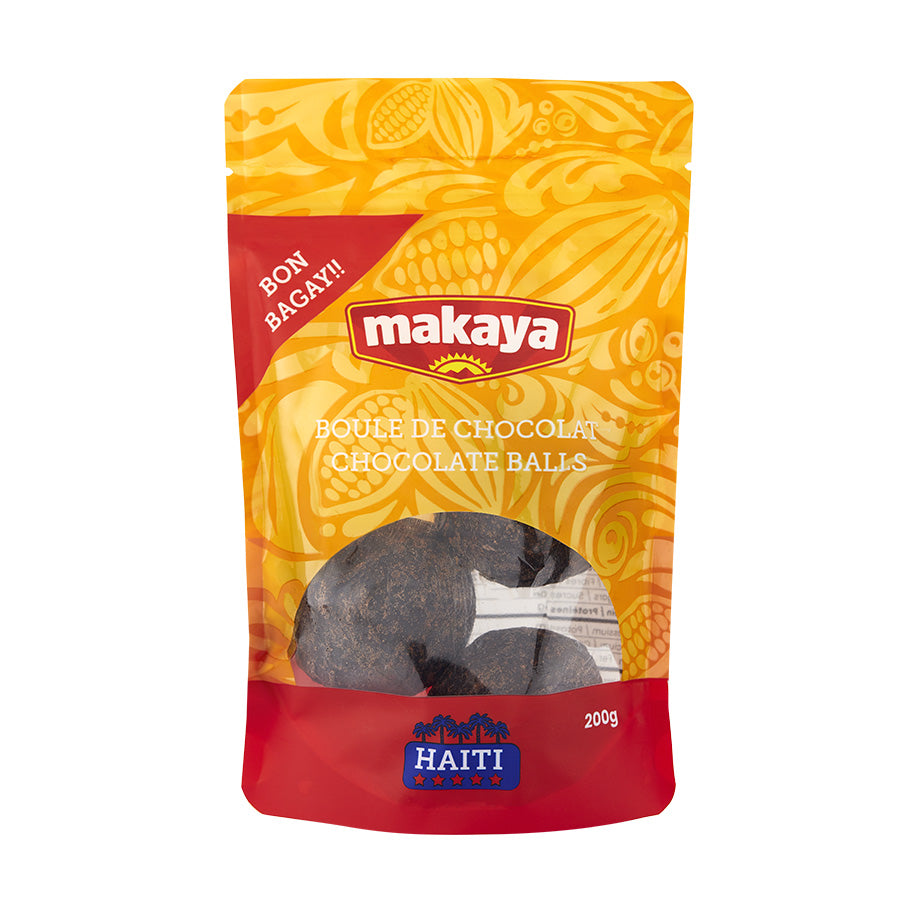 Front view of Makaya Haitian chocolate balls package
