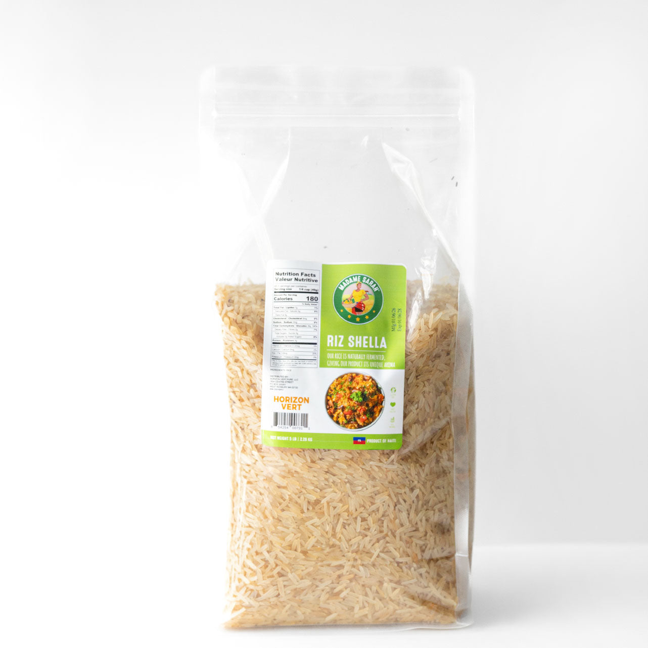 Bag of madame sarah riz shella with a label on a white background