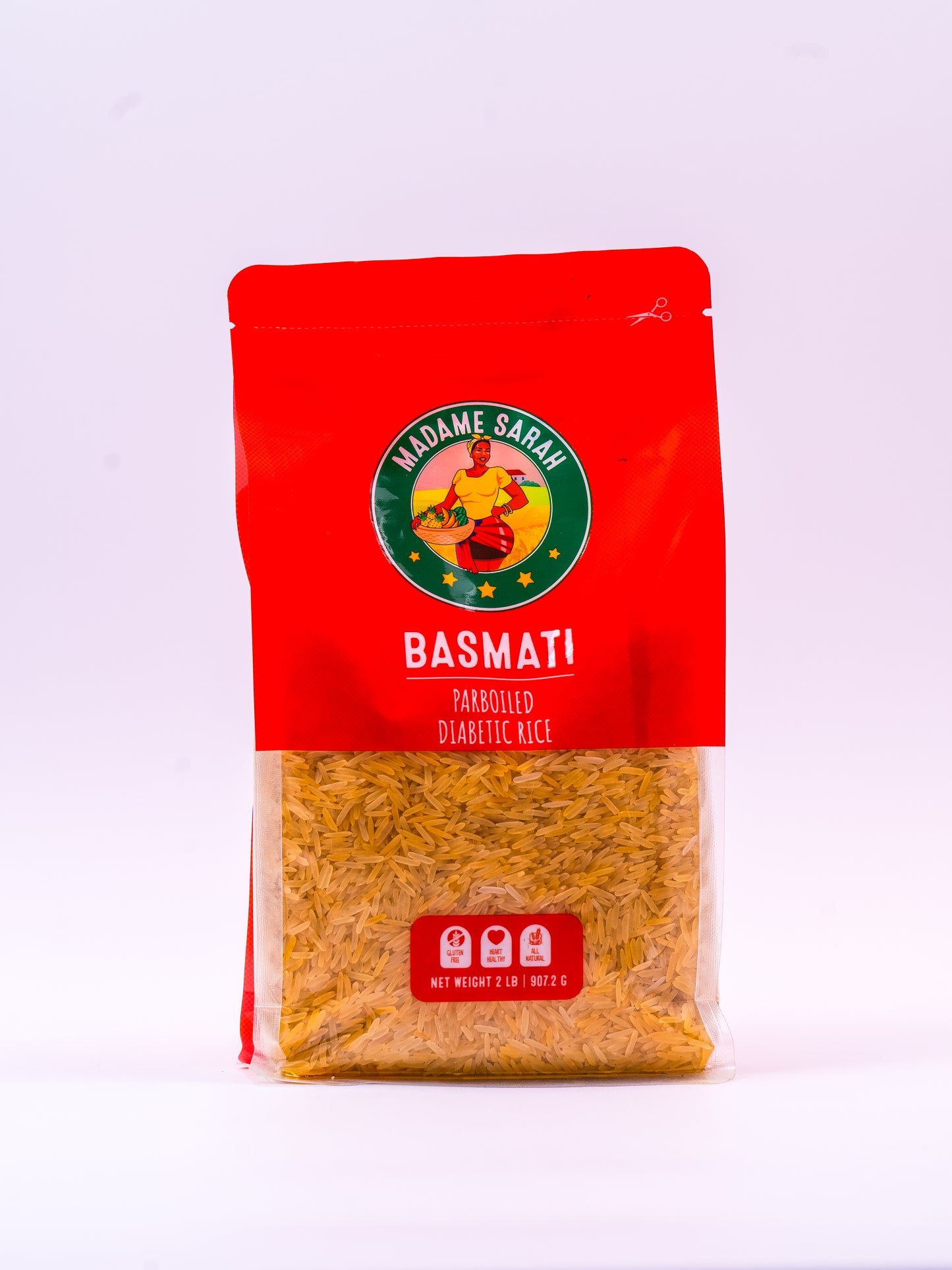 Front view of Madame Sarah Basmati Rice package