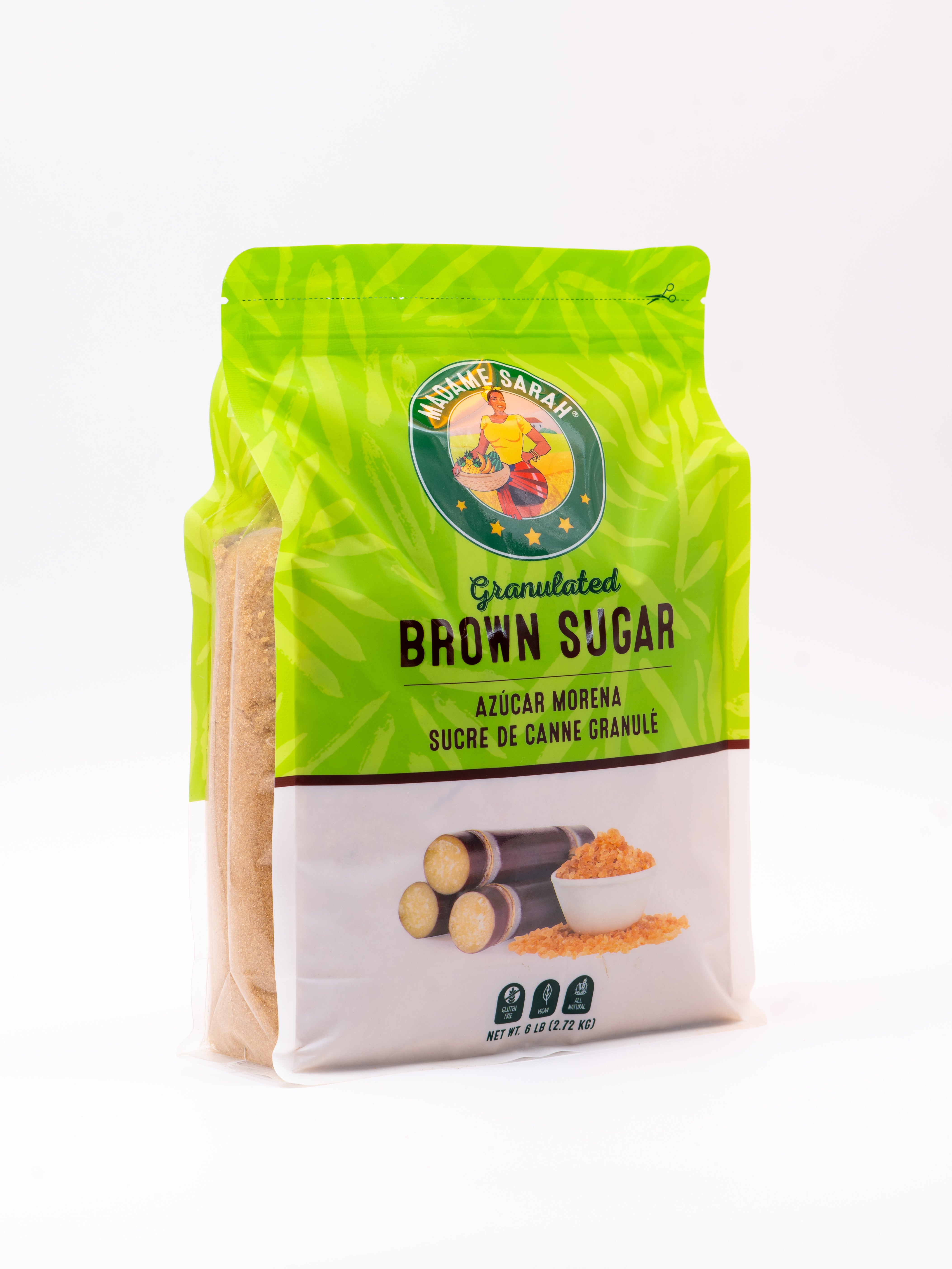 Angled view of Madame Sarah Brown Sugar package