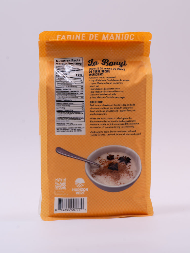 Back view of Madame Sarah Cassava Flour package