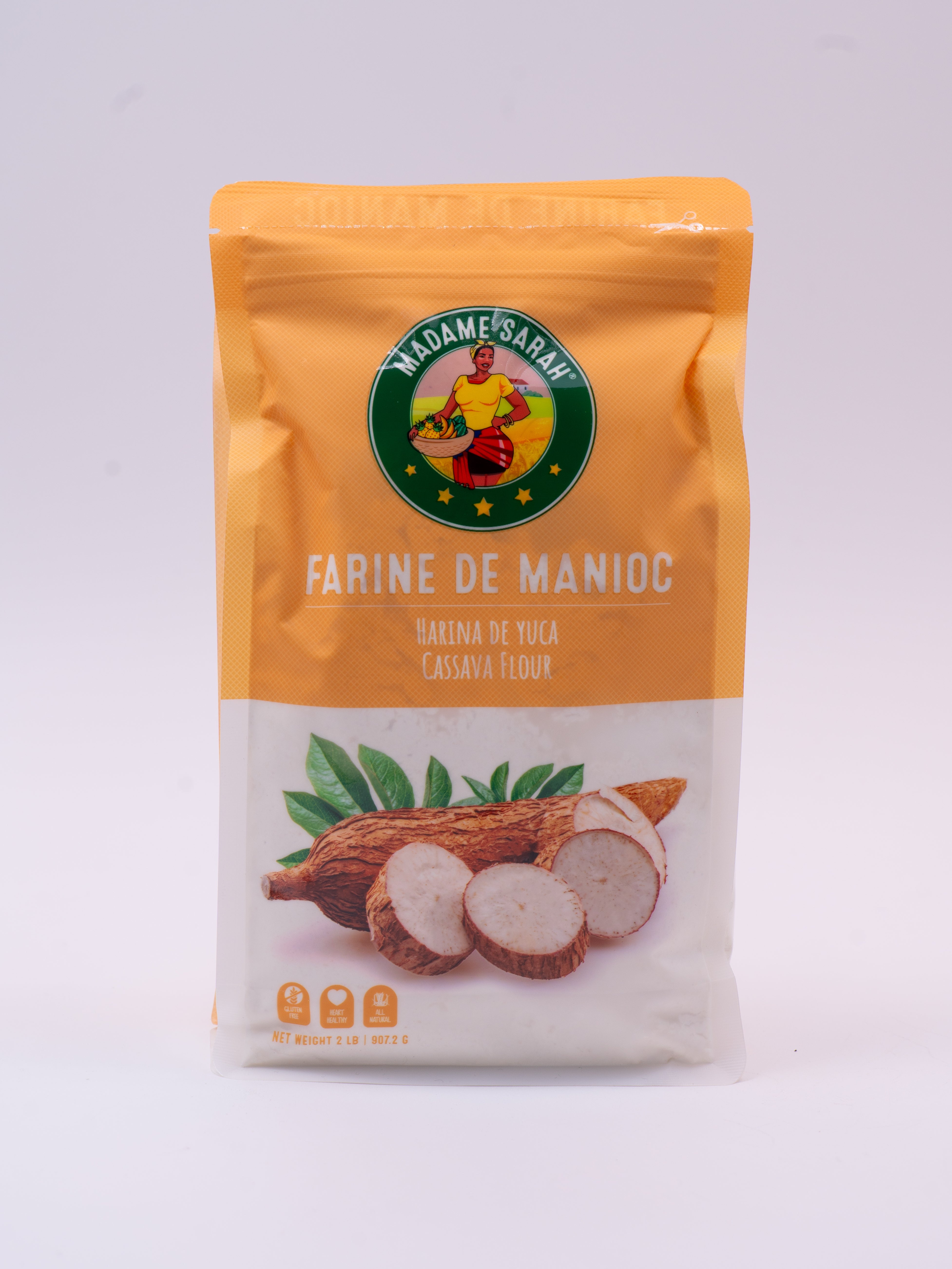 Front view of Madame Sarah Cassava Flour package