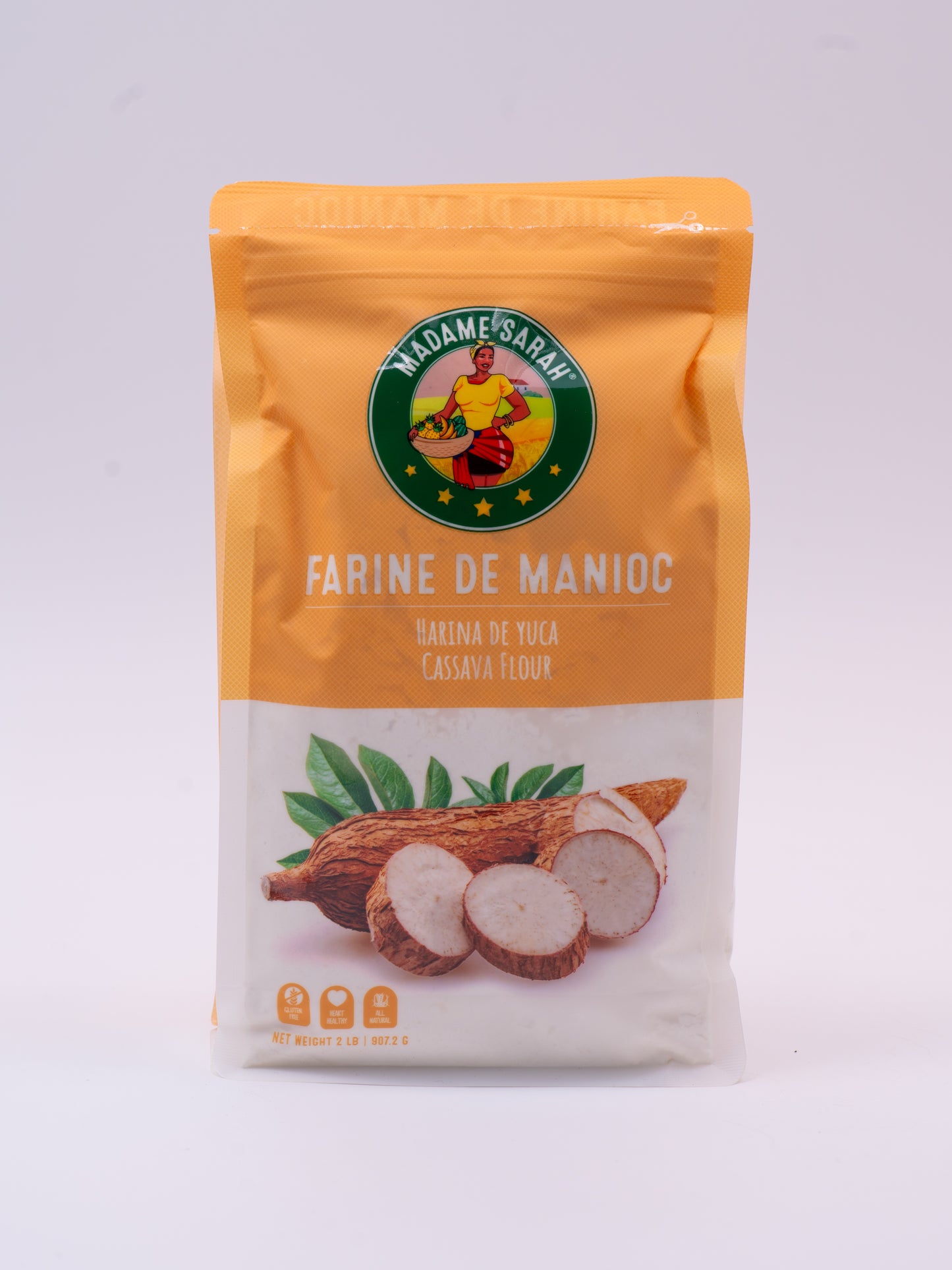 Front view of Madame Sarah Cassava Flour package