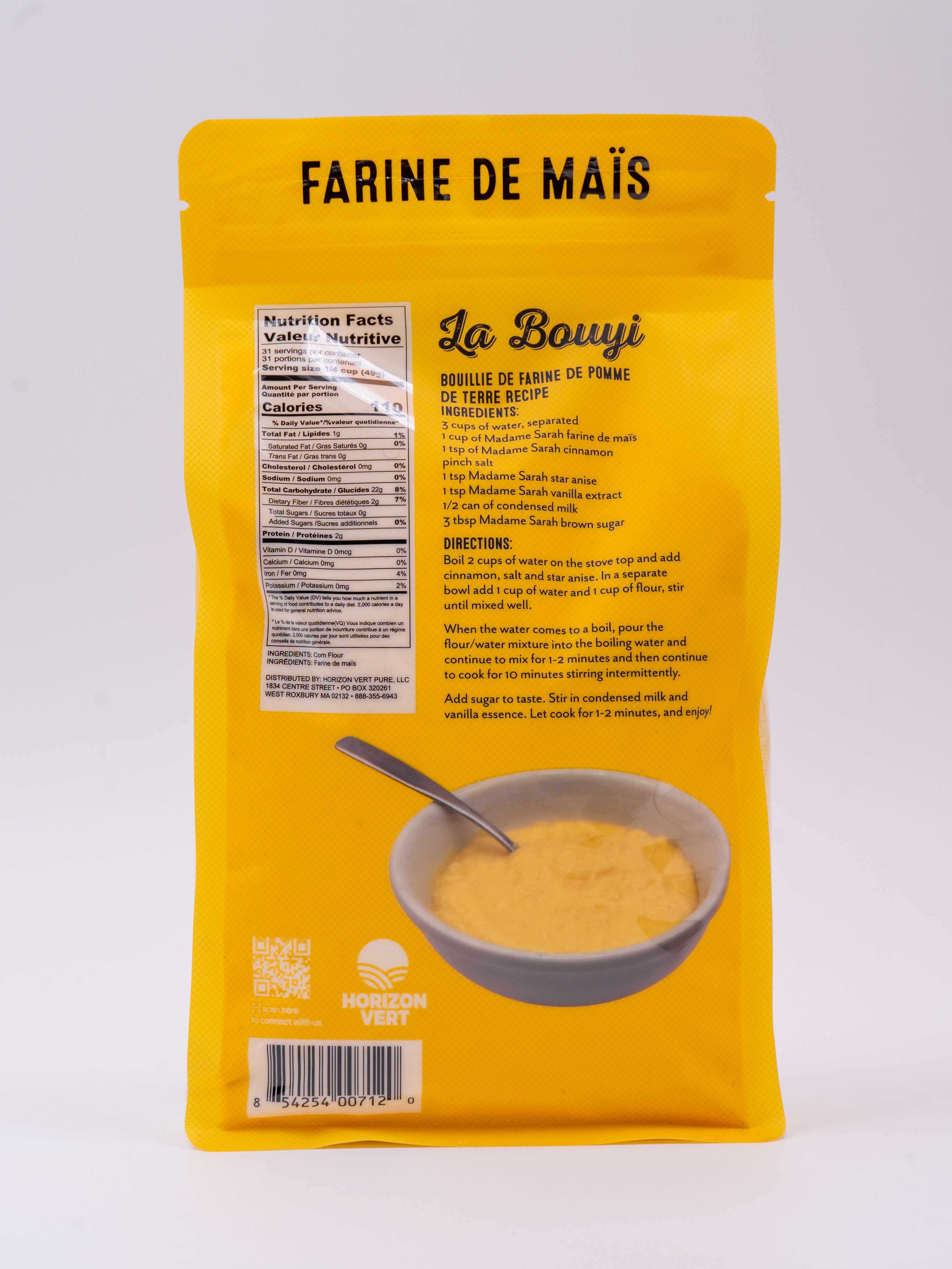 Back view of Madame Sarah Corn Flour (Farine de Maïs) package