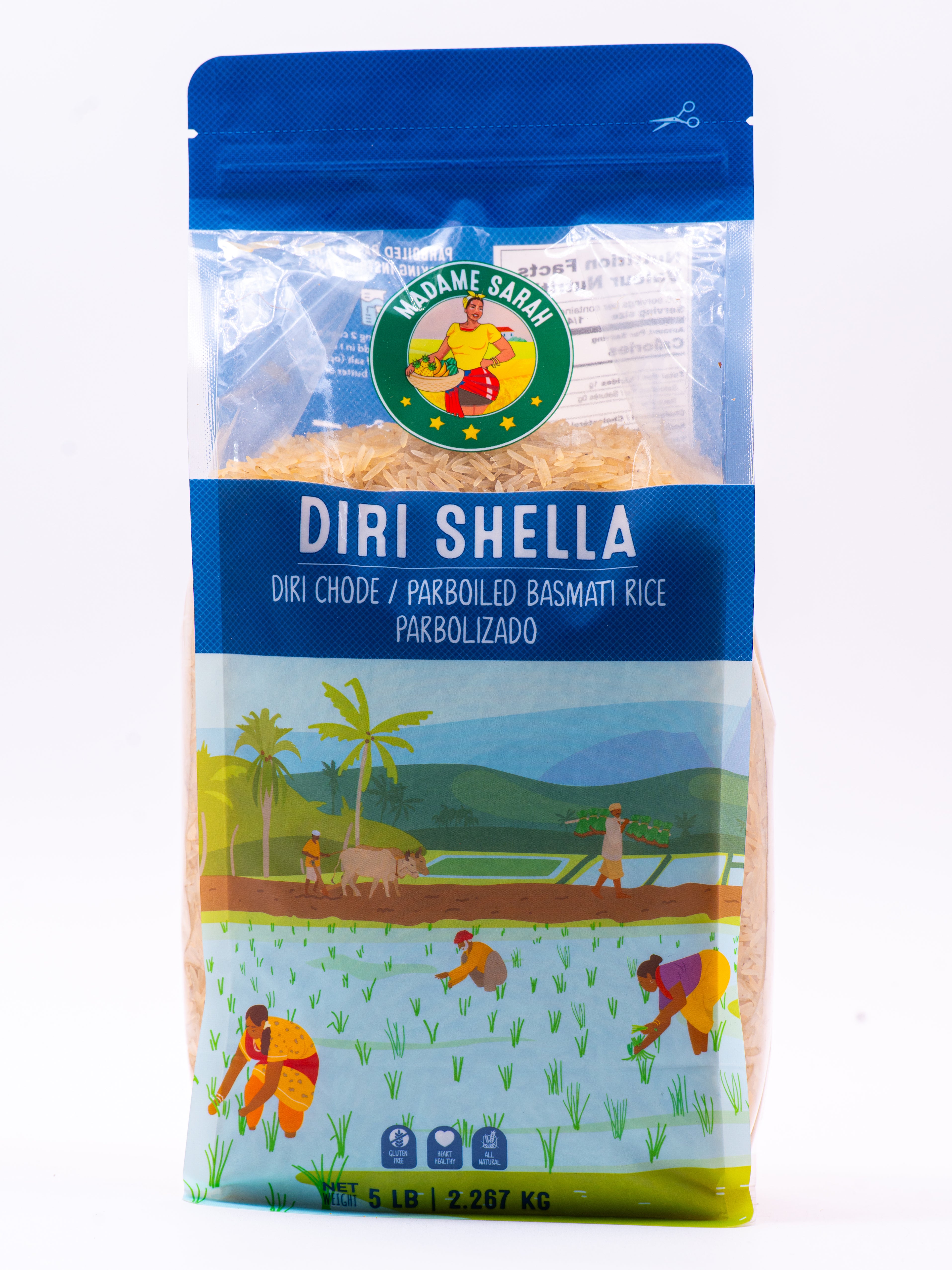 Front view of Madame Sarah Diri Shella Haitian Rice package