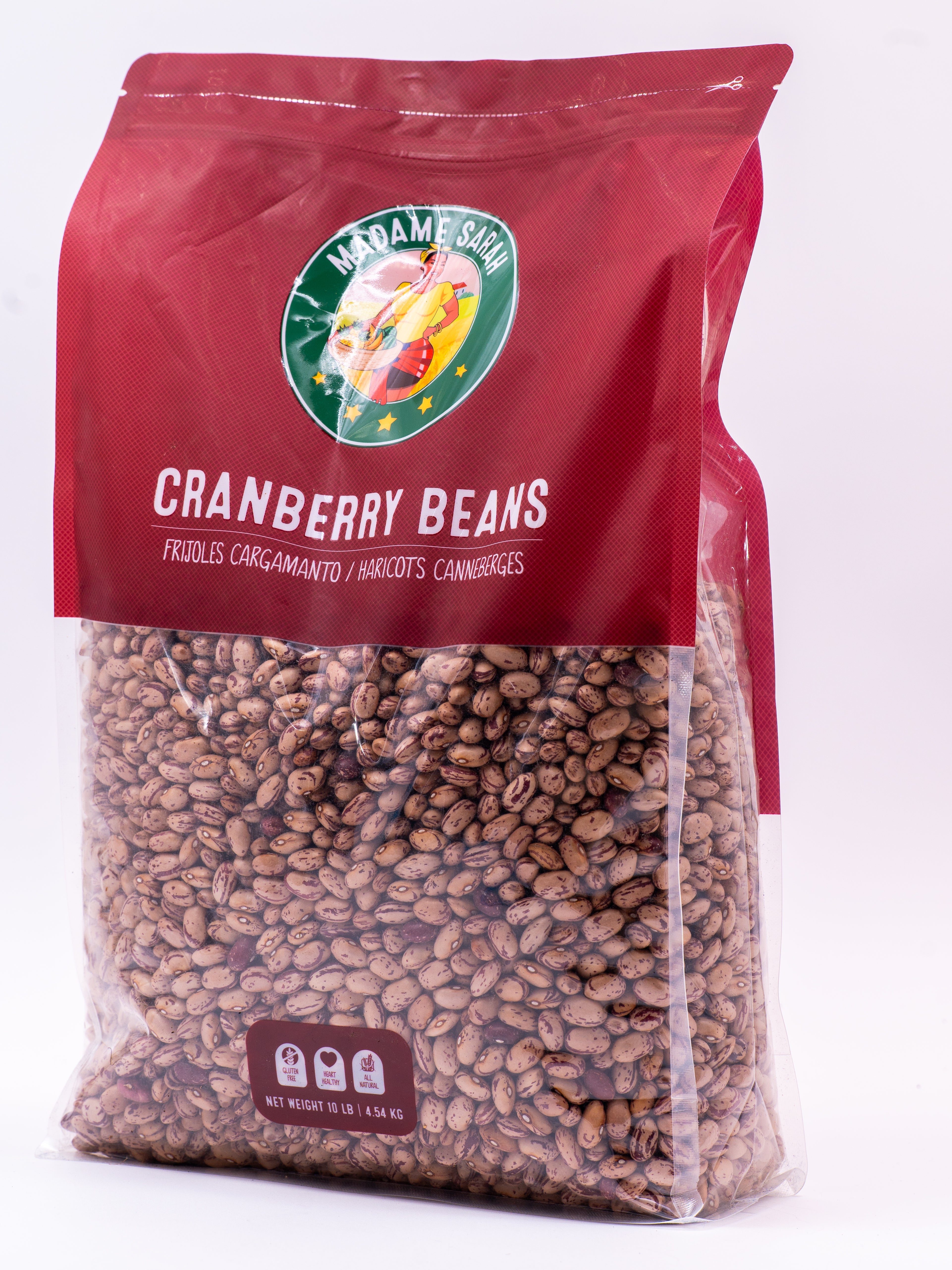 Angled view of Madame Sarah Dried Cranberry Beans package (5 pounds)