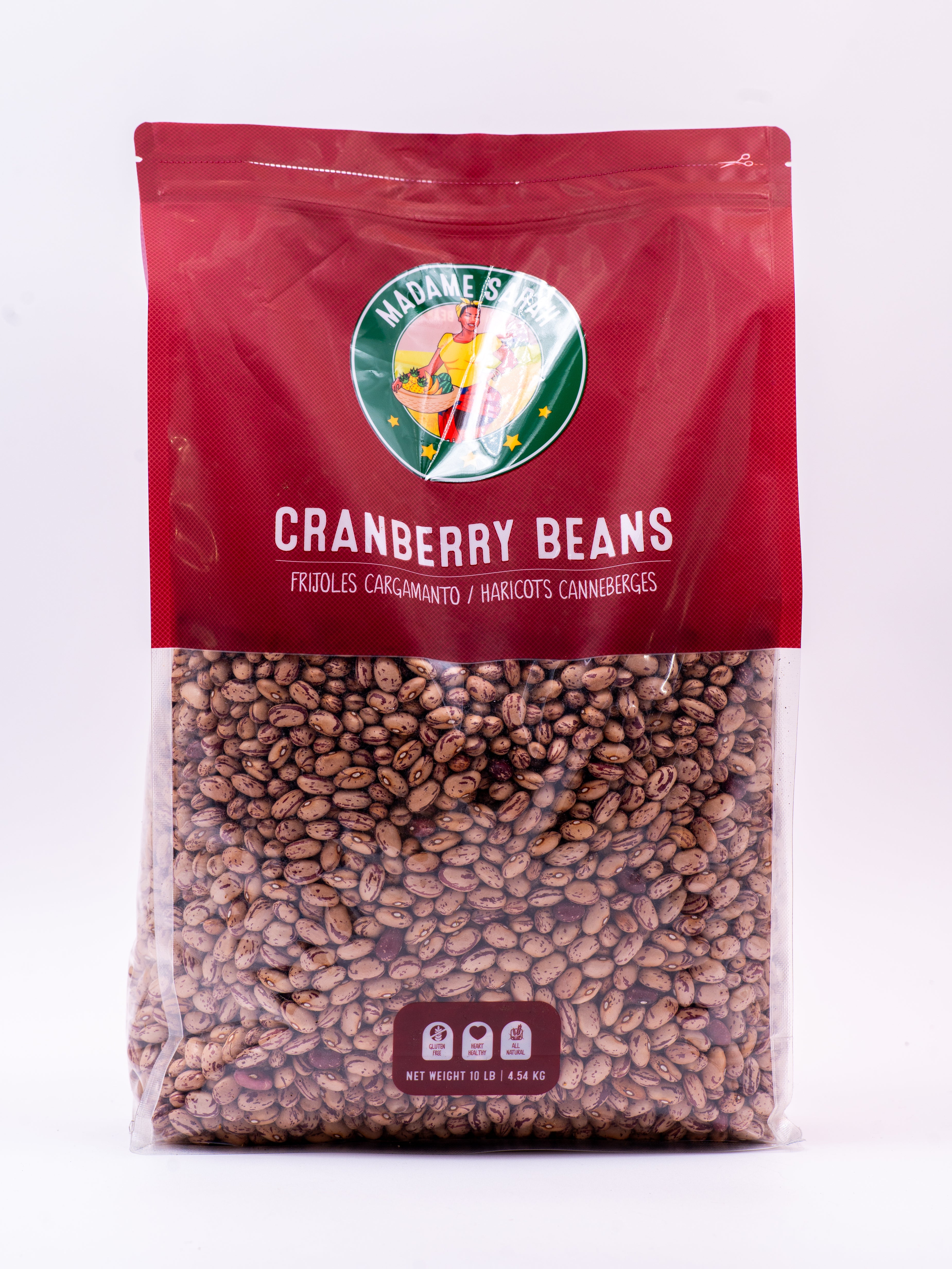 Front view of Madame Sarah Dried Cranberry Beans package (5 pounds)