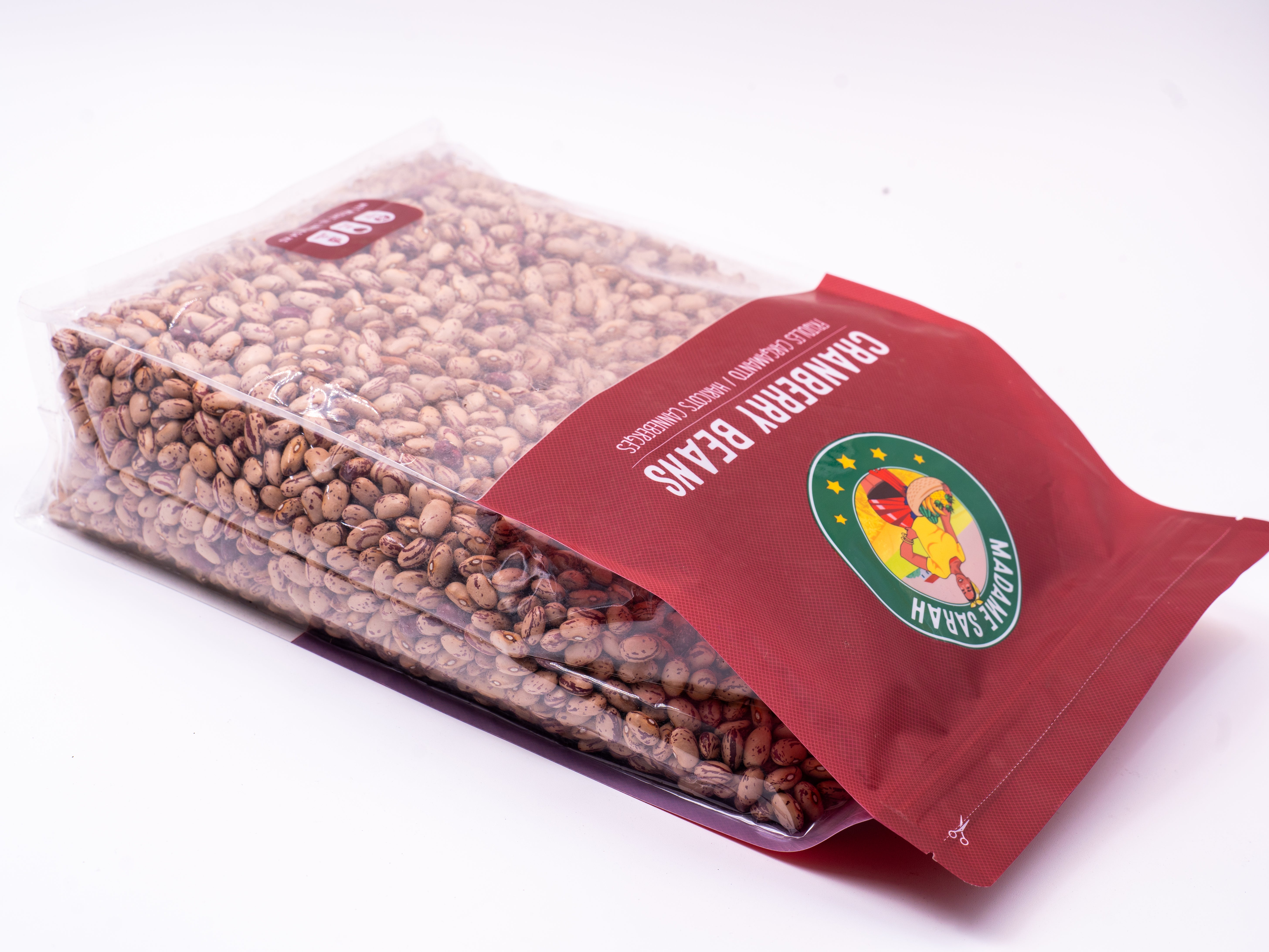 Top view of Madame Sarah Dried Cranberry Beans package (5 pounds)