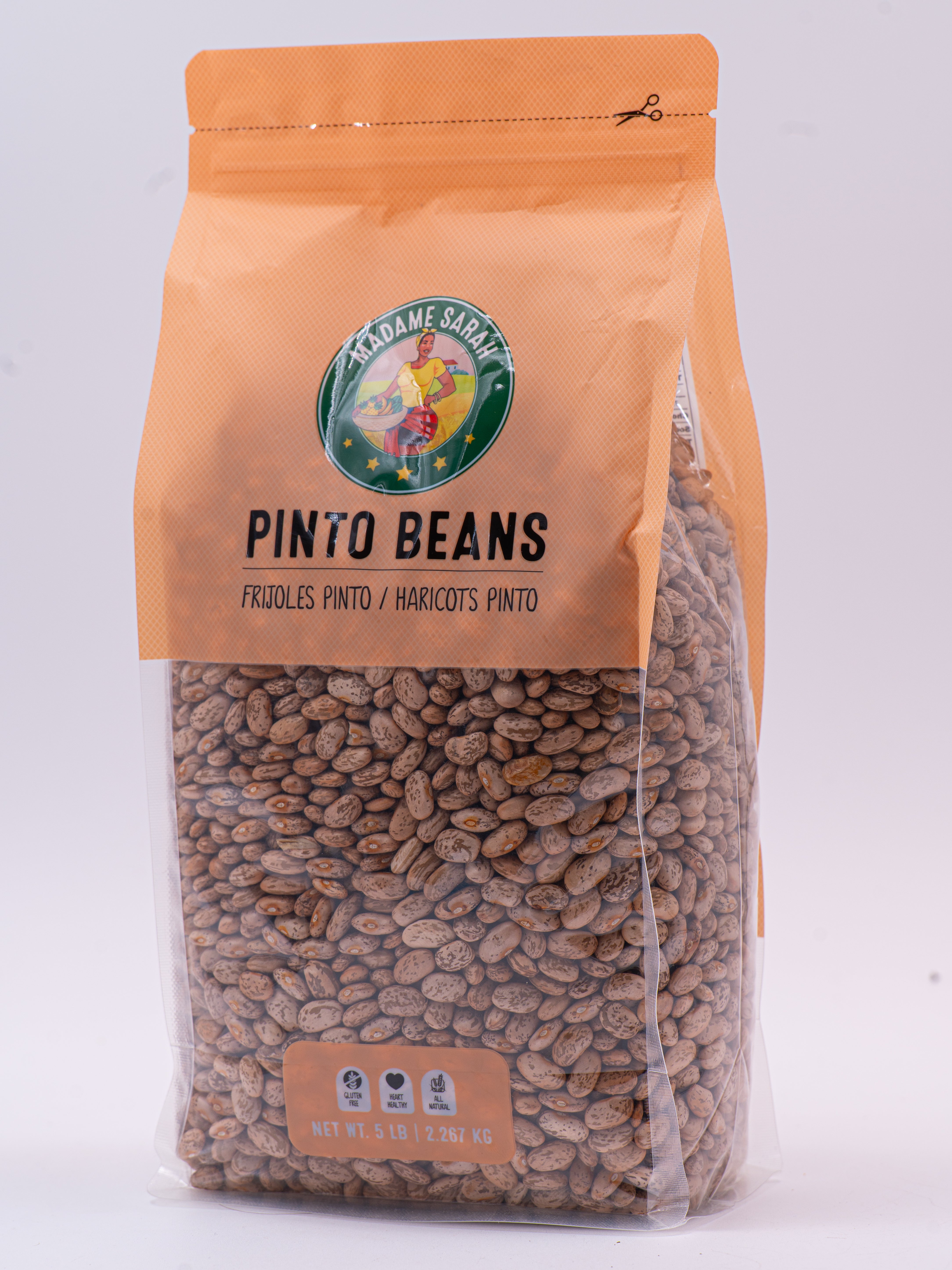 Angled view of 5-pound Madame Sarah Dried Pinto Beans Package