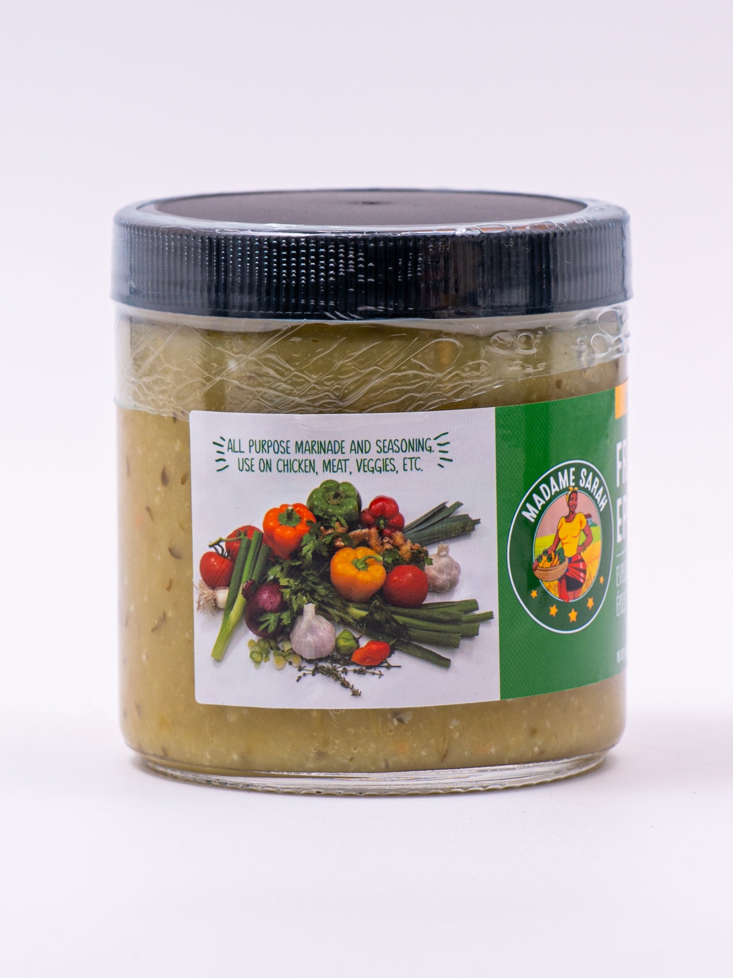 Side view of jar of Madame Sarah Fresh Epis Seasoning, mild