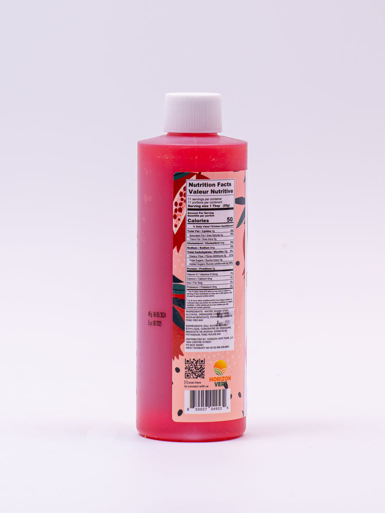 Nutrition label view of Madame Sarah Grenadine Syrup bottle