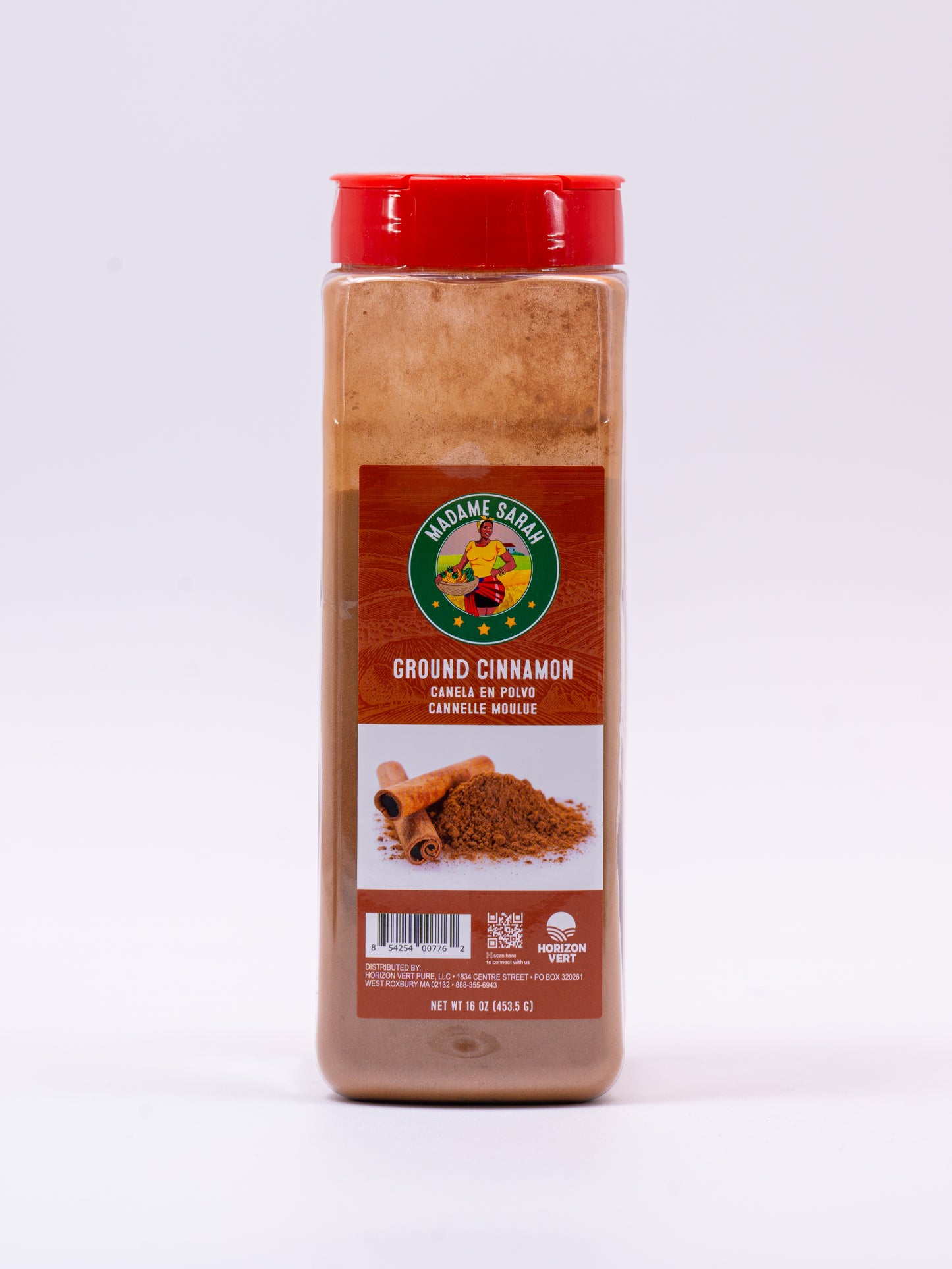 Front view of Madame Sarah Ground Cinnamon package