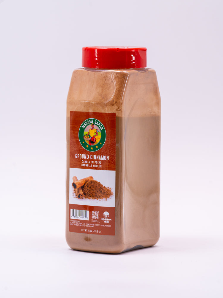 Angled view of Madame Sarah Ground Cinnamon package