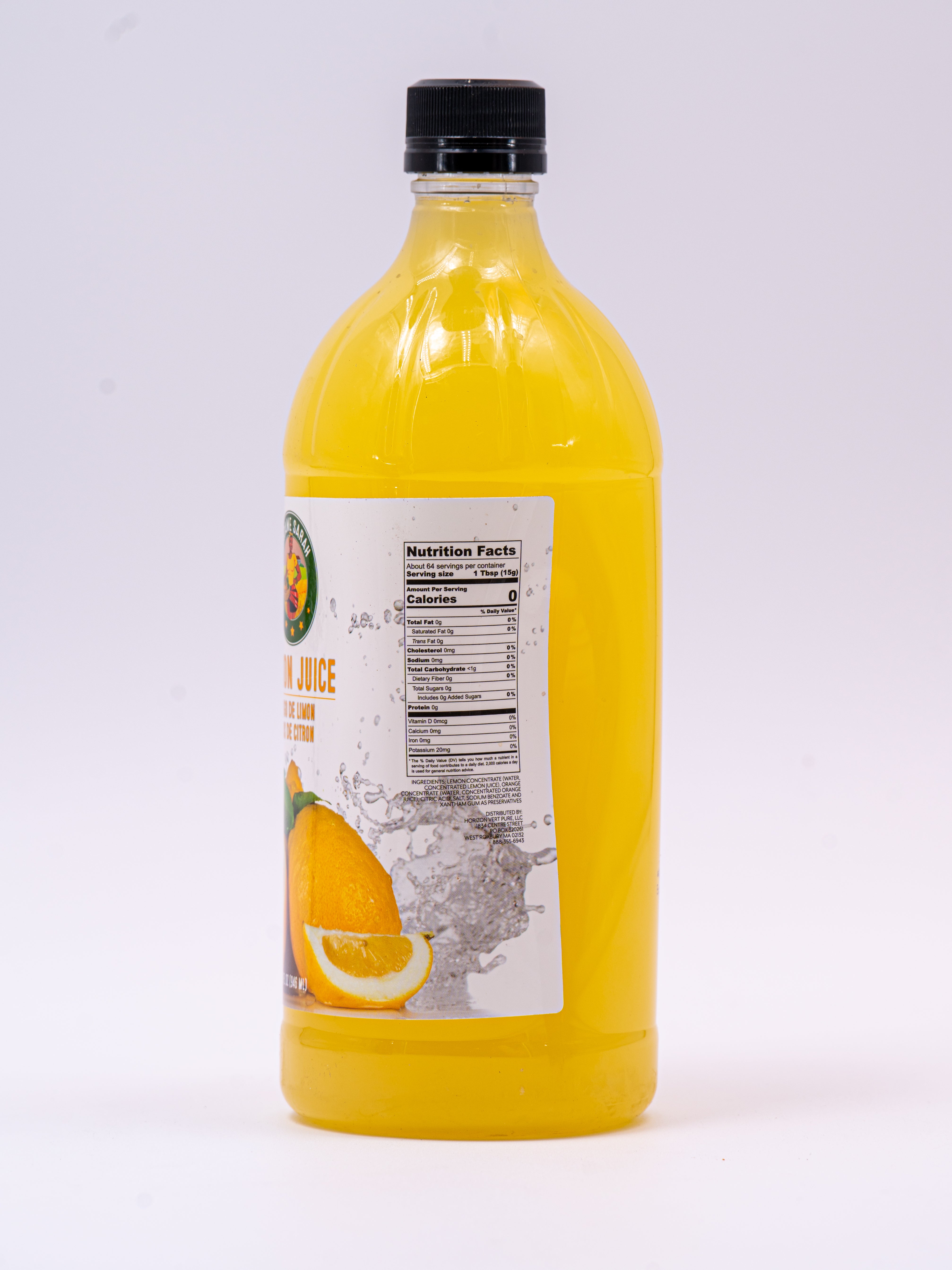 Nutrition label view of Madame Sarah Lemon Juice bottle