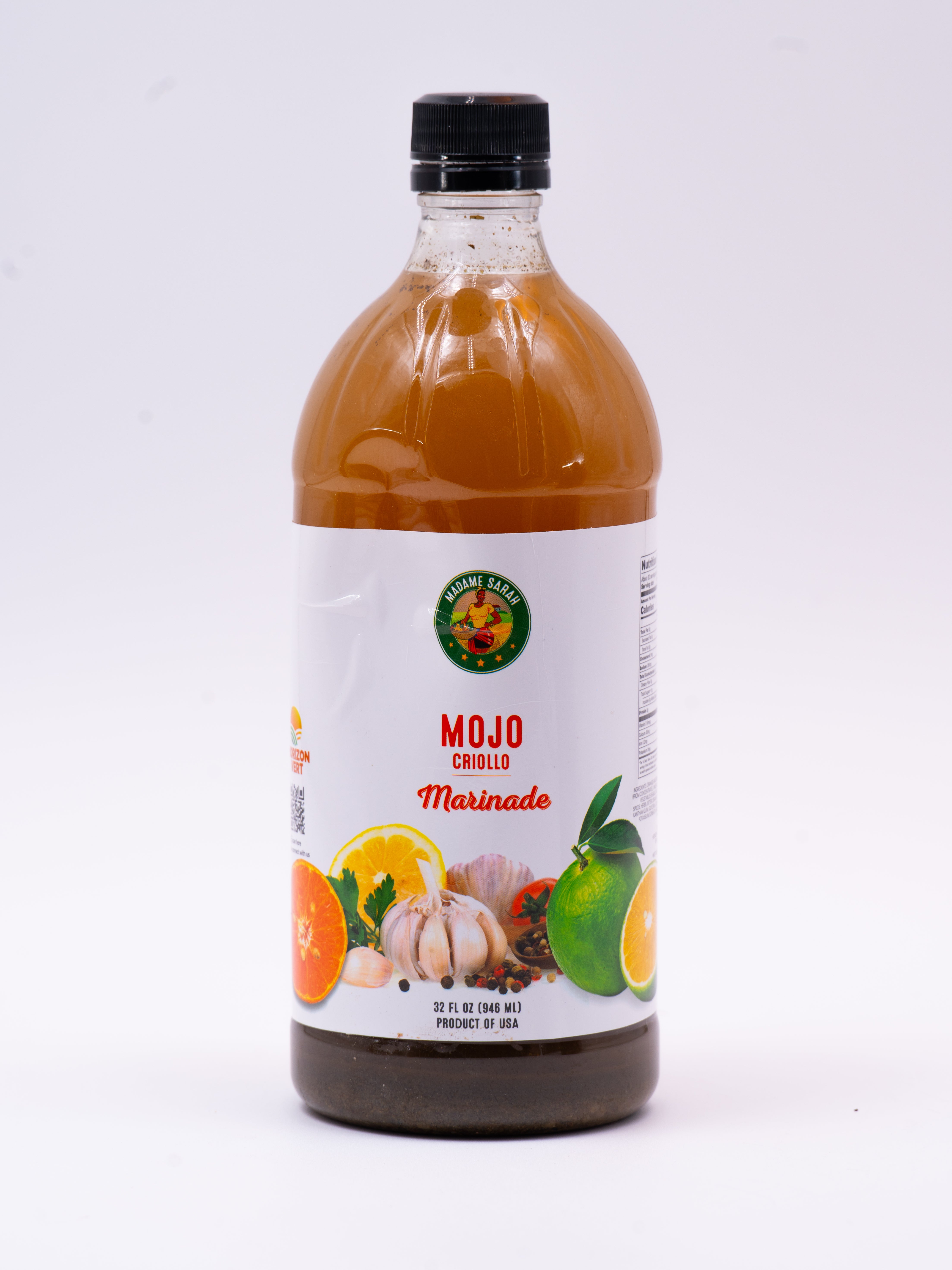 Front view of Madame Sarah Mojo Marinade bottle