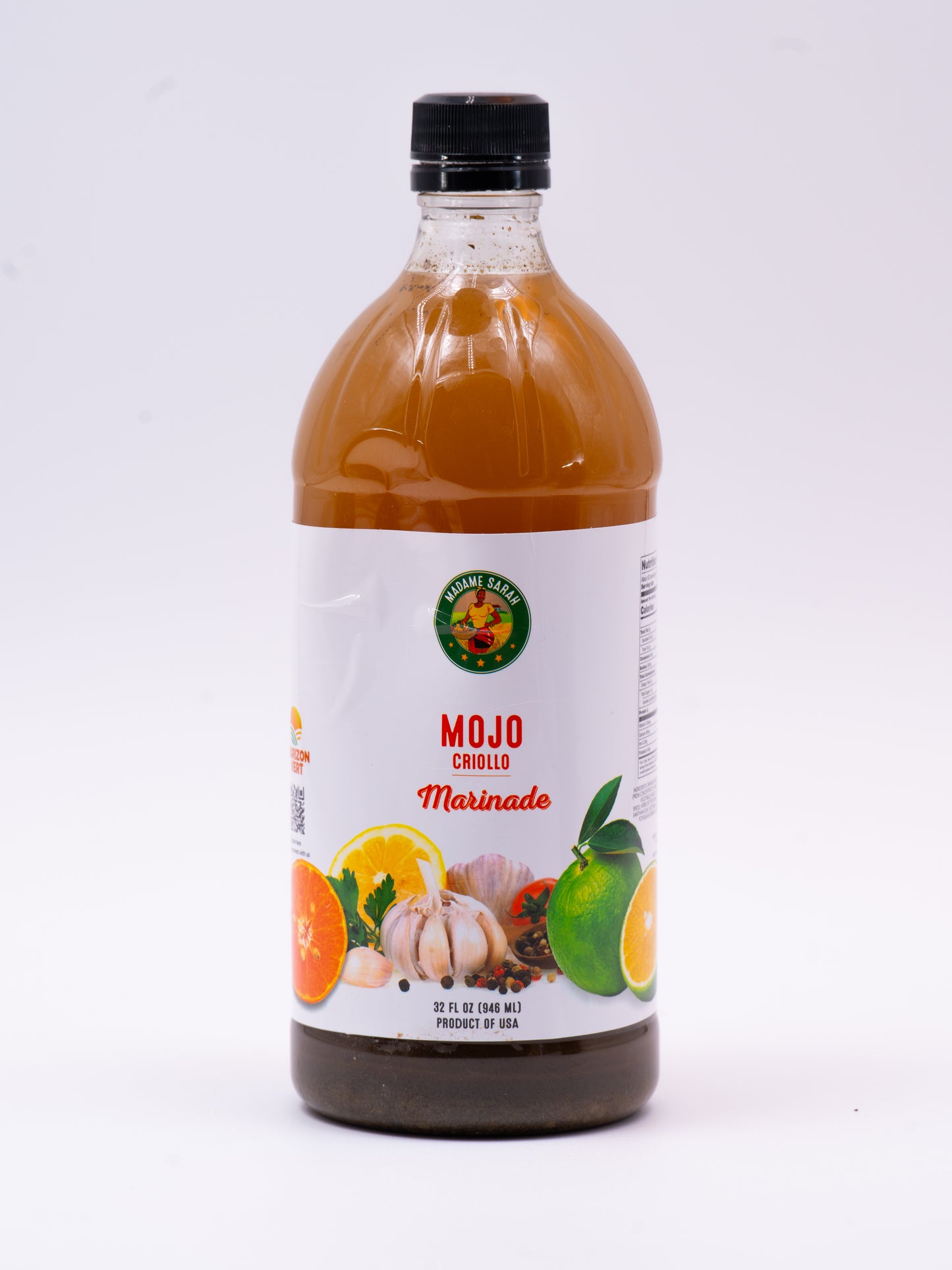 Front view of Madame Sarah Mojo Marinade bottle