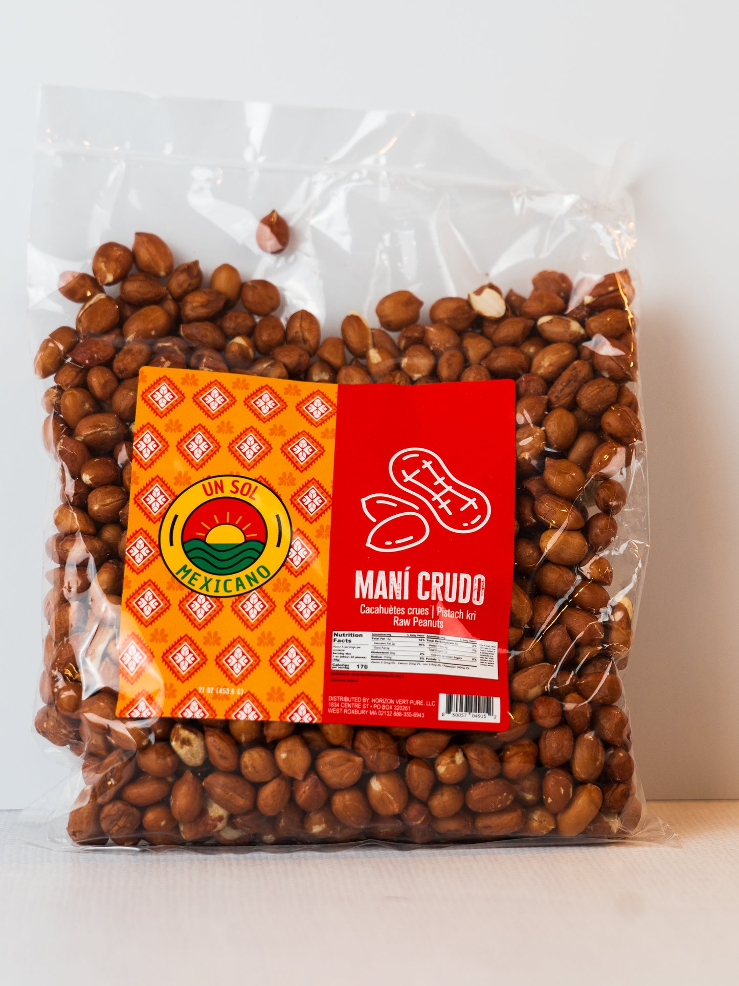 Front view of Un Sol Mexicano Raw Peanuts package
