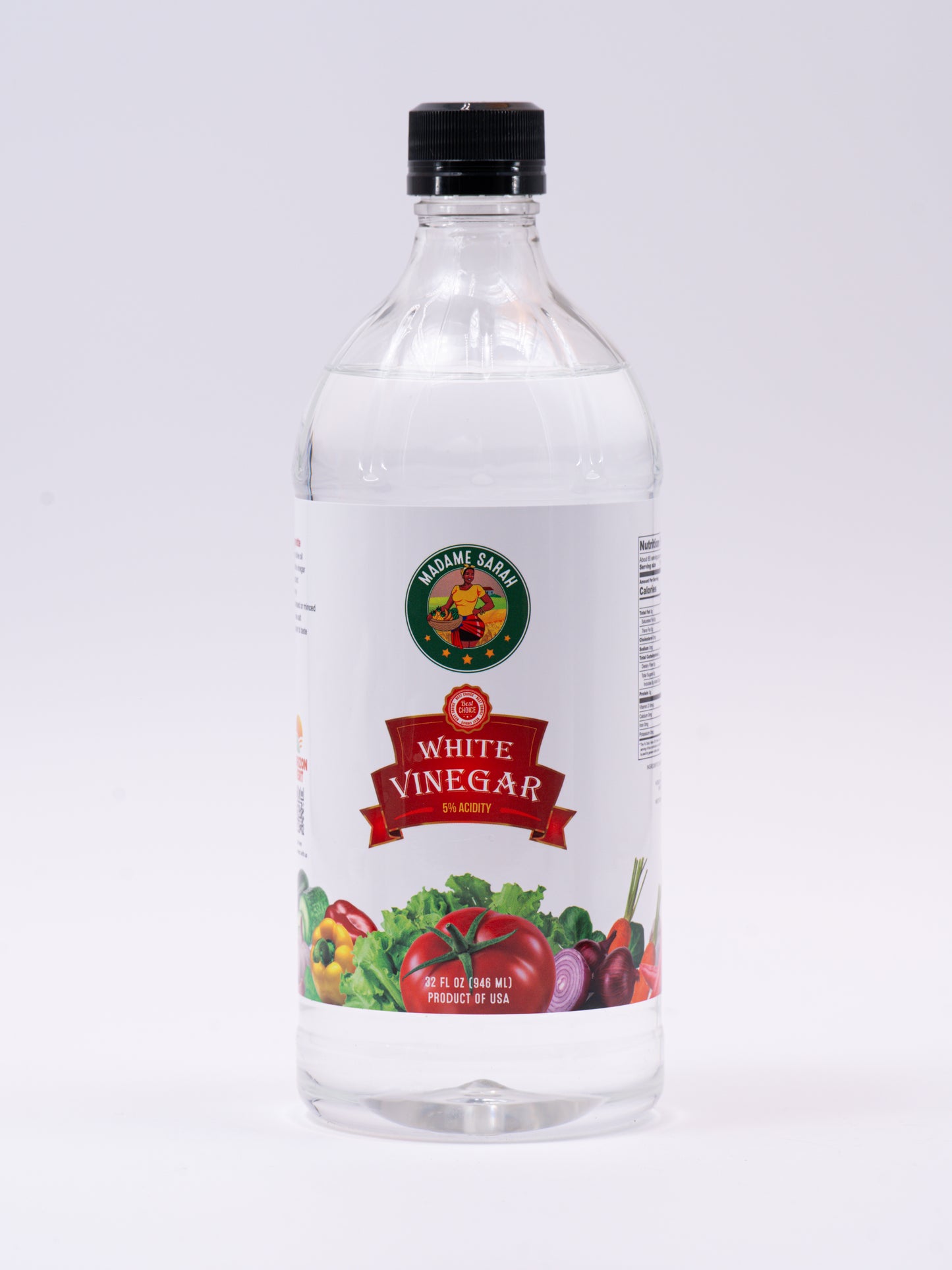 Front view of Madame Sarah White Vinegar bottle