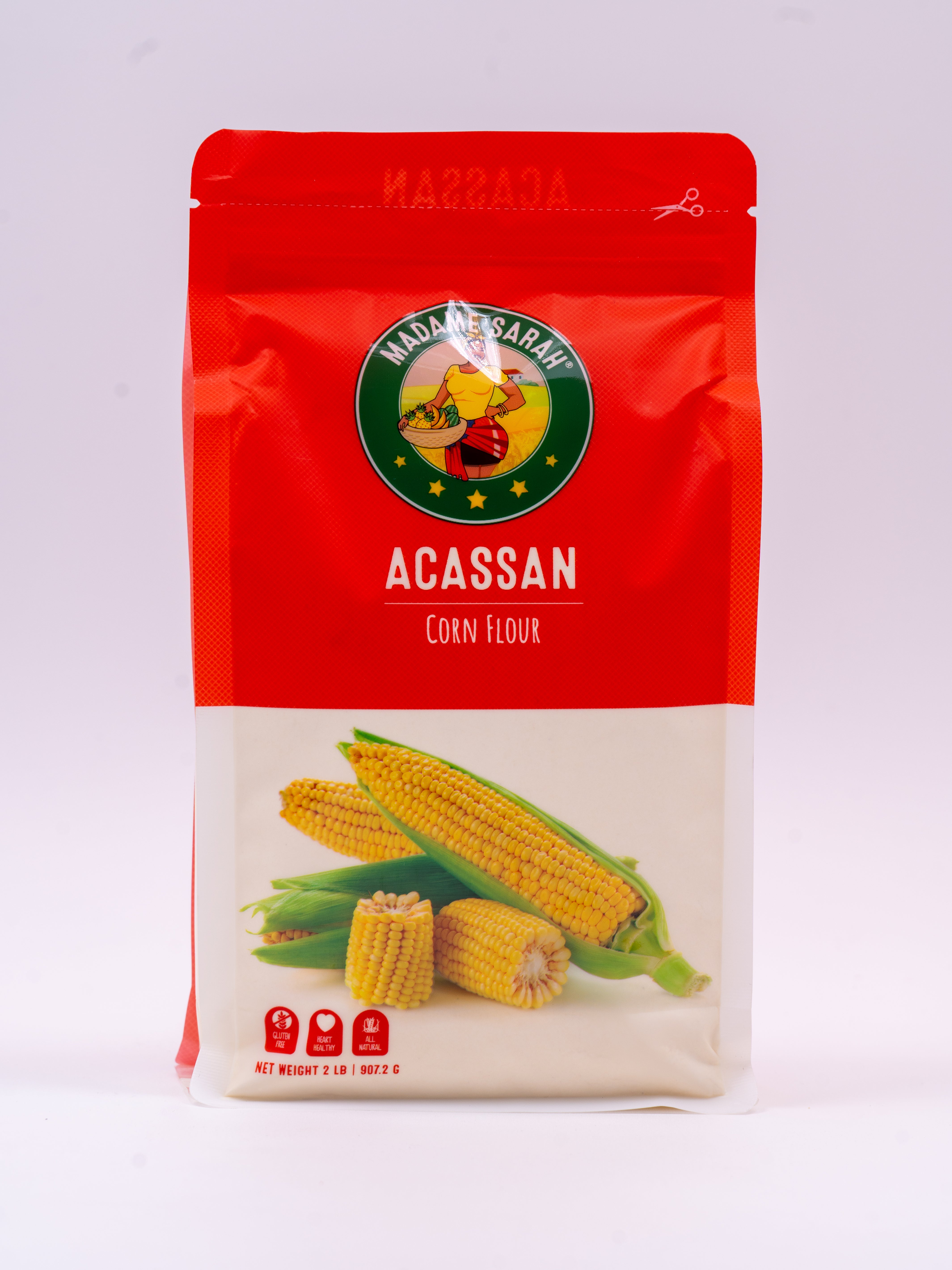 Front view of package of Madame Sarah Yellow Corn Flour (Haitian Acassan)